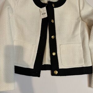 J. Crew Ivory and Black Textured Blazer with Gold Accents